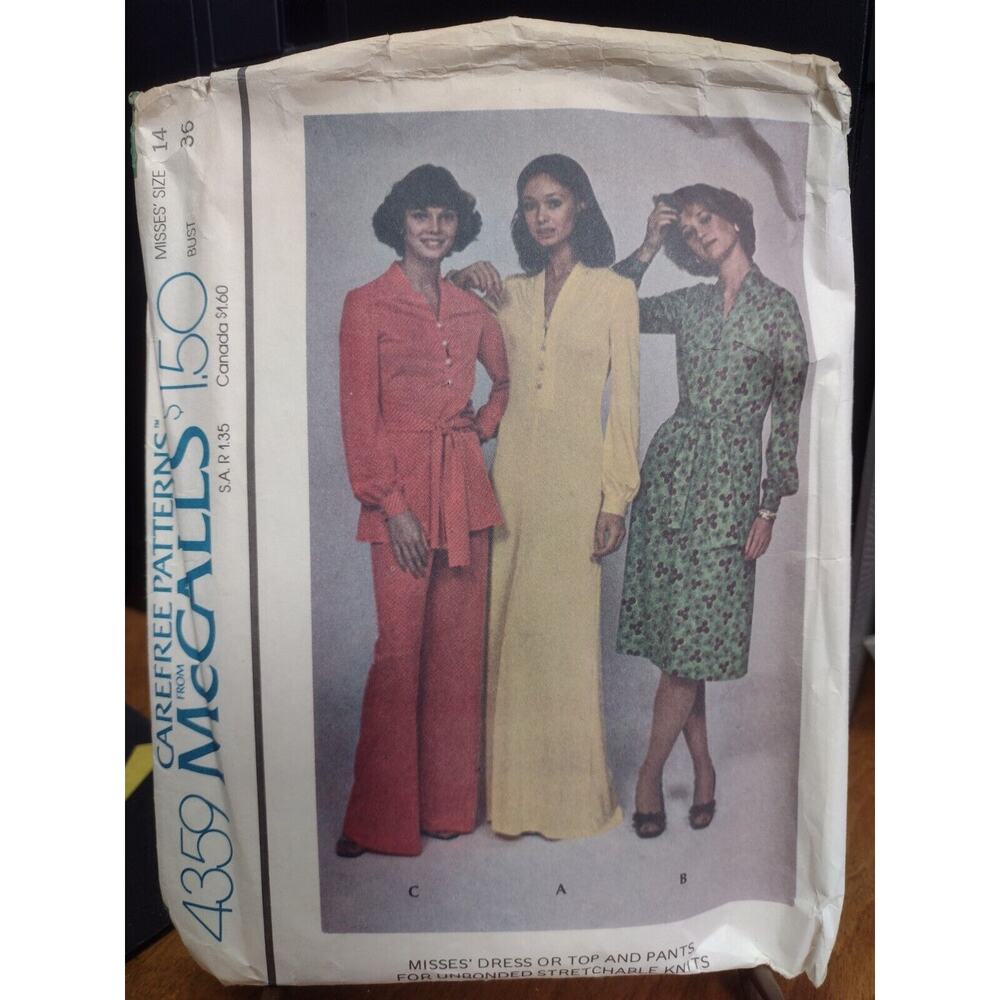 Vintage McCall's Pattern 4359 Misses' or Top and Pants Size 14 (1974)‎